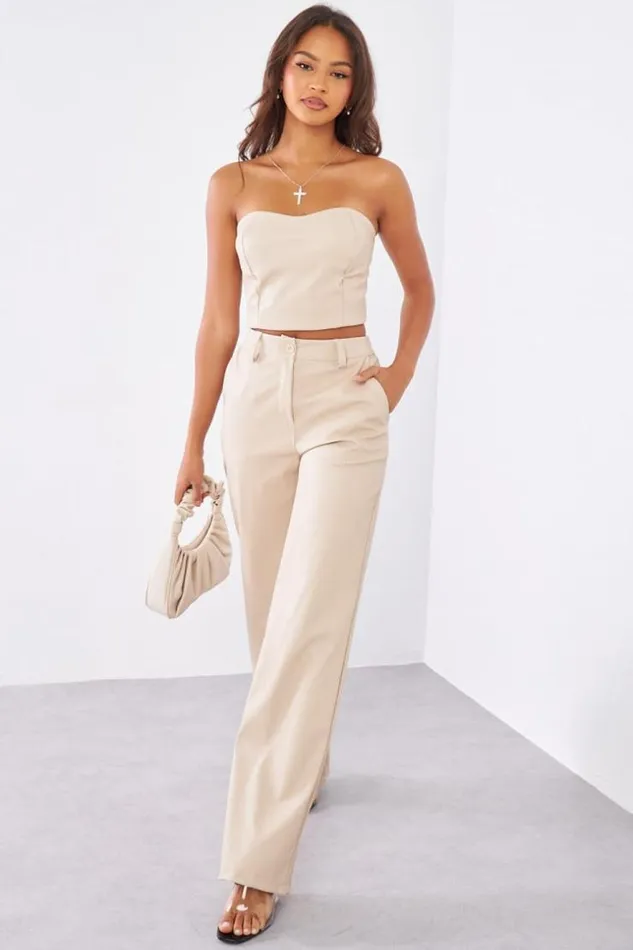 Women Ensemble 2 Pices Crop Top Pantalon En Simili Cuir Beige Beige Brentiny Paris Top And Tank Tops Women Ensemble 2 Pices Crop Top Pantalon En Simili Cuir Beige Beige Brentiny Paris Top And Tank Tops