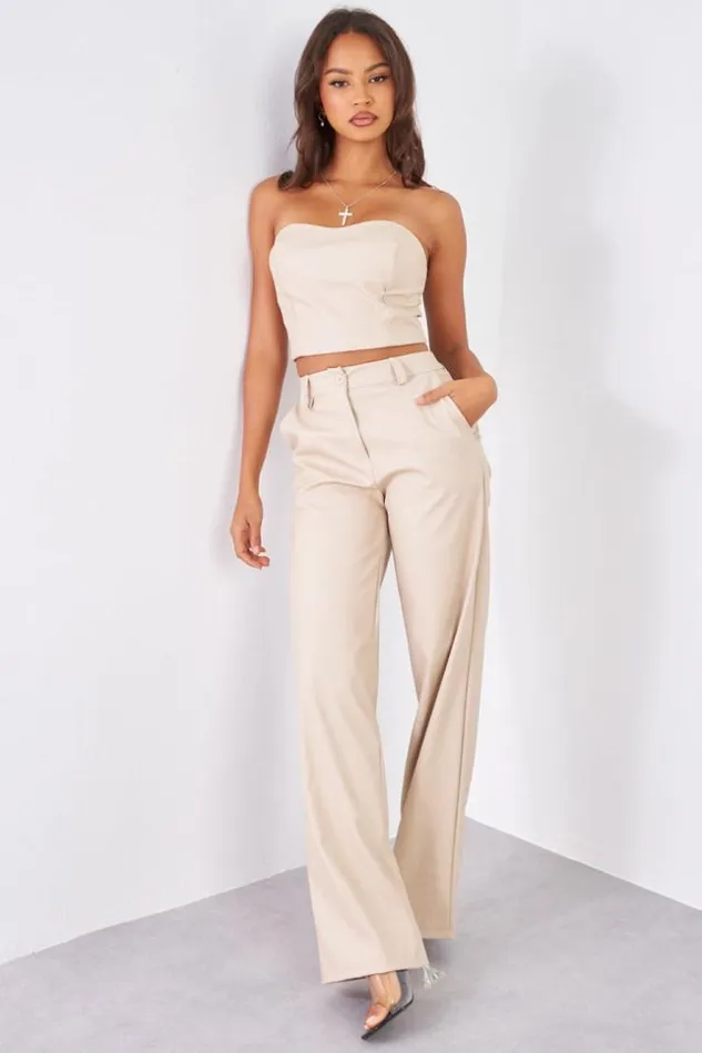 Women Ensemble 2 Pices Crop Top Pantalon En Simili Cuir Beige Beige Brentiny Paris Top And Tank Tops Women Ensemble 2 Pices Crop Top Pantalon En Simili Cuir Beige Beige Brentiny Paris Top And Tank Tops