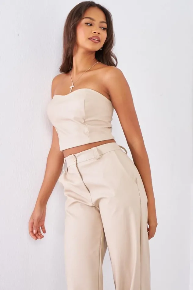 Women Ensemble 2 Pices Crop Top Pantalon En Simili Cuir Beige Beige Brentiny Paris Top And Tank Tops Women Ensemble 2 Pices Crop Top Pantalon En Simili Cuir Beige Beige Brentiny Paris Top And Tank Tops