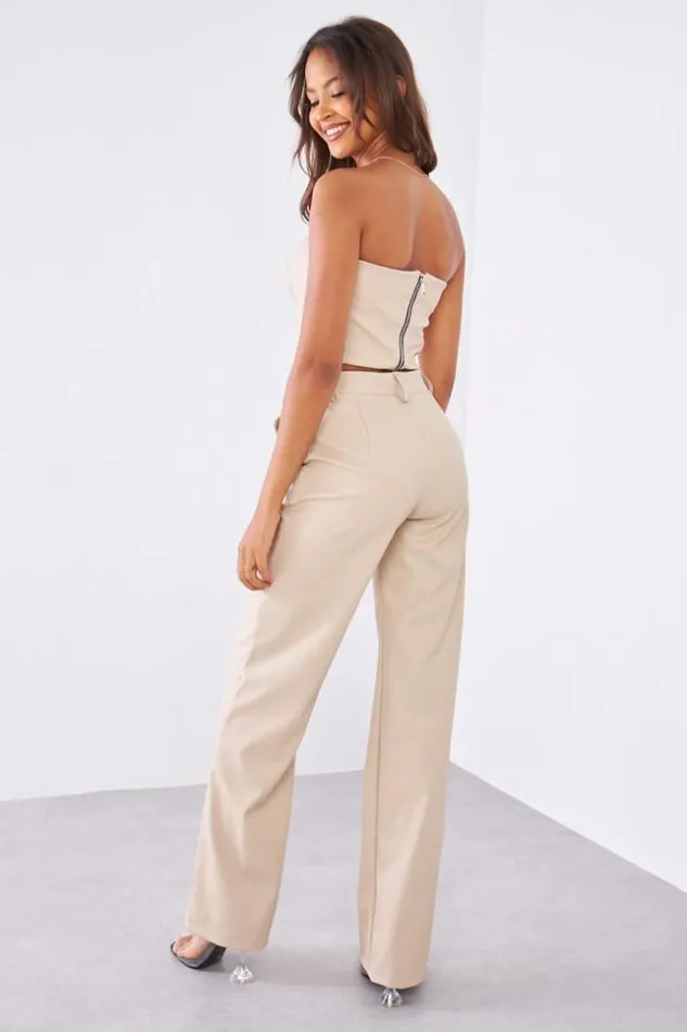 Women Ensemble 2 Pices Crop Top Pantalon En Simili Cuir Beige Beige Brentiny Paris Top And Tank Tops Women Ensemble 2 Pices Crop Top Pantalon En Simili Cuir Beige Beige Brentiny Paris Top And Tank Tops