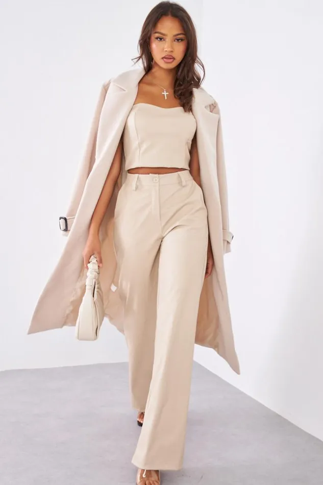 Women Ensemble 2 Pices Crop Top Pantalon En Simili Cuir Beige Beige Brentiny Paris Top And Tank Tops Women Ensemble 2 Pices Crop Top Pantalon En Simili Cuir Beige Beige Brentiny Paris Top And Tank Tops