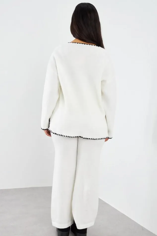 Women Ensemble 2 Pices Gilet Pantalon Blanc Coutures Noires White Brentiny Paris Cardigans Women Ensemble 2 Pices Gilet Pantalon Blanc Coutures Noires White Brentiny Paris Cardigans