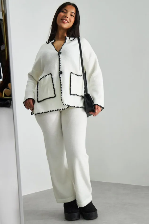 Women Ensemble 2 Pices Gilet Pantalon Blanc Coutures Noires White Brentiny Paris Cardigans Women Ensemble 2 Pices Gilet Pantalon Blanc Coutures Noires White Brentiny Paris Cardigans