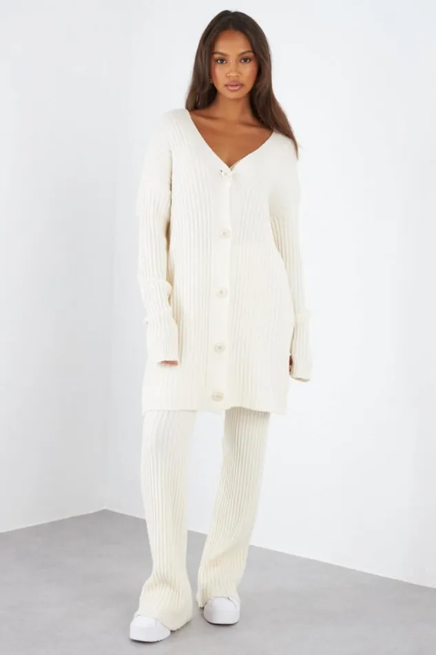 Women Ensemble 2 Pices Gilet Pantalon En Maille cru Ecru Brentiny Paris Cardigans