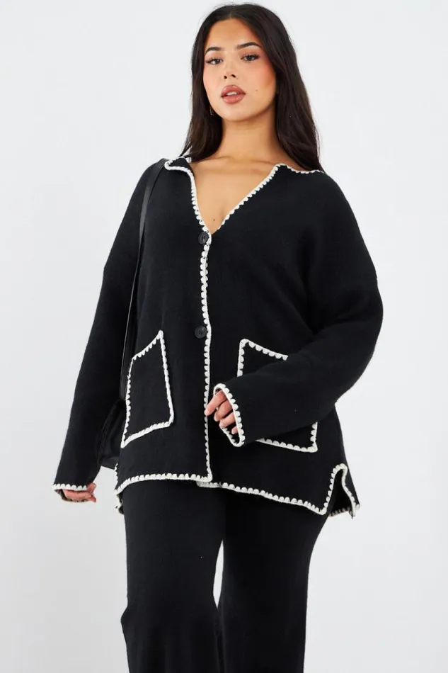 Women Ensemble 2 Pices Gilet Pantalon Noir Coutures Blanches Black Brentiny Paris Cardigans Women Ensemble 2 Pices Gilet Pantalon Noir Coutures Blanches Black Brentiny Paris Cardigans