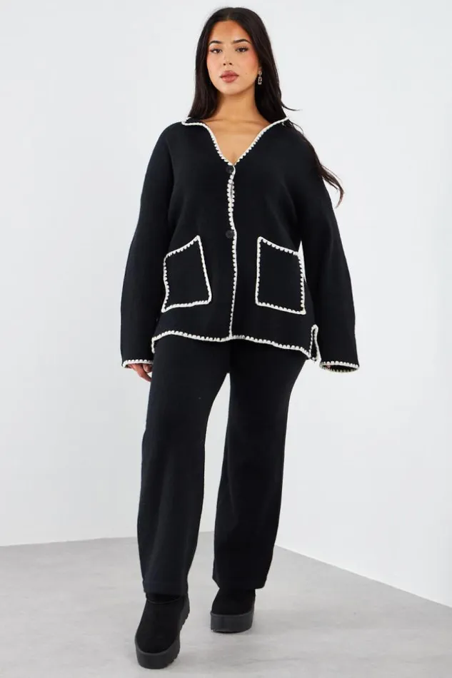 Women Ensemble 2 Pices Gilet Pantalon Noir Coutures Blanches Black Brentiny Paris Cardigans Women Ensemble 2 Pices Gilet Pantalon Noir Coutures Blanches Black Brentiny Paris Cardigans