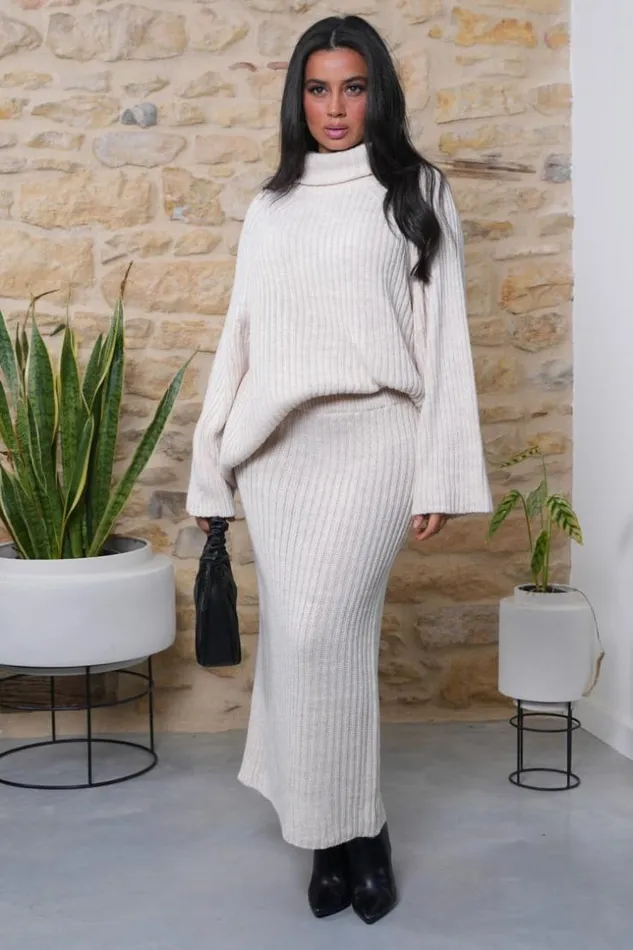 Women Ensemble 2 Pices Pull Jupe En Maille Beige Beige Brentiny Paris White Tops