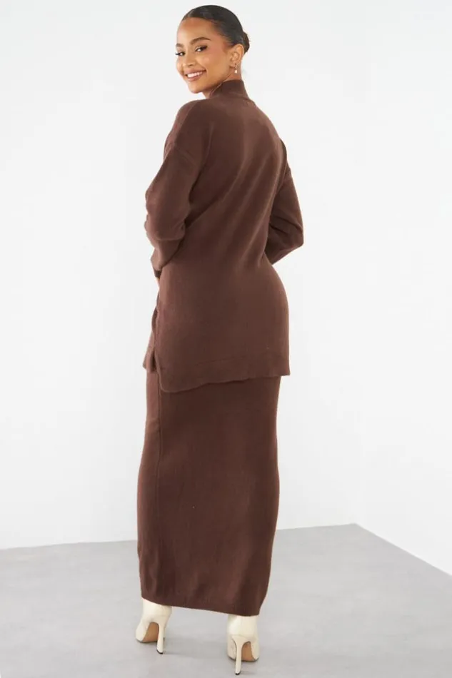 Women Ensemble 2 Pices Pull Jupe Marron Brown Brentiny Paris Sets With Top Bottoms Women Ensemble 2 Pices Pull Jupe Marron Brown Brentiny Paris Sets With Top Bottoms