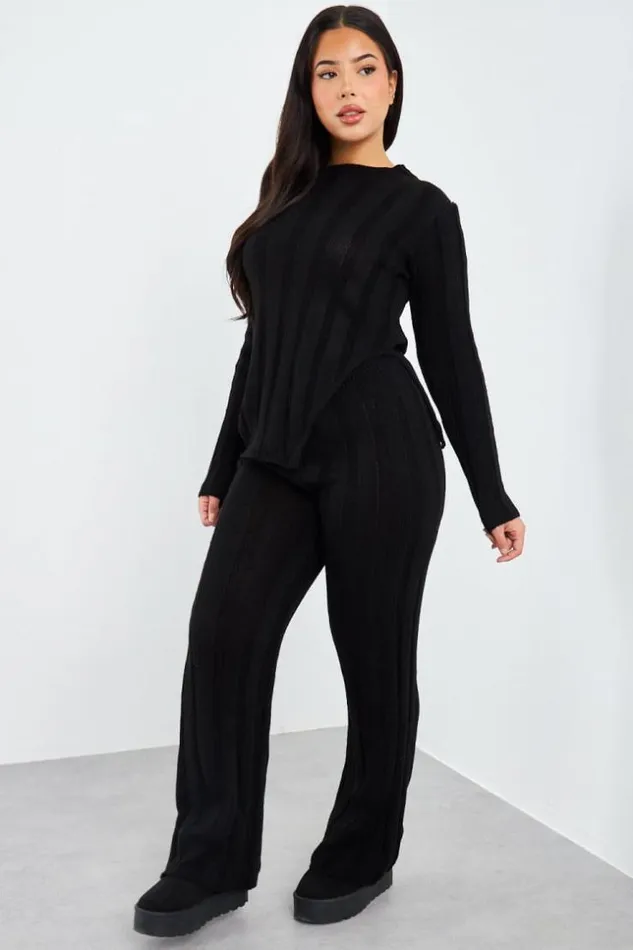 Women Ensemble 2 Pices Pull Pantalon En Maille Noir Black Brentiny Paris White Tops