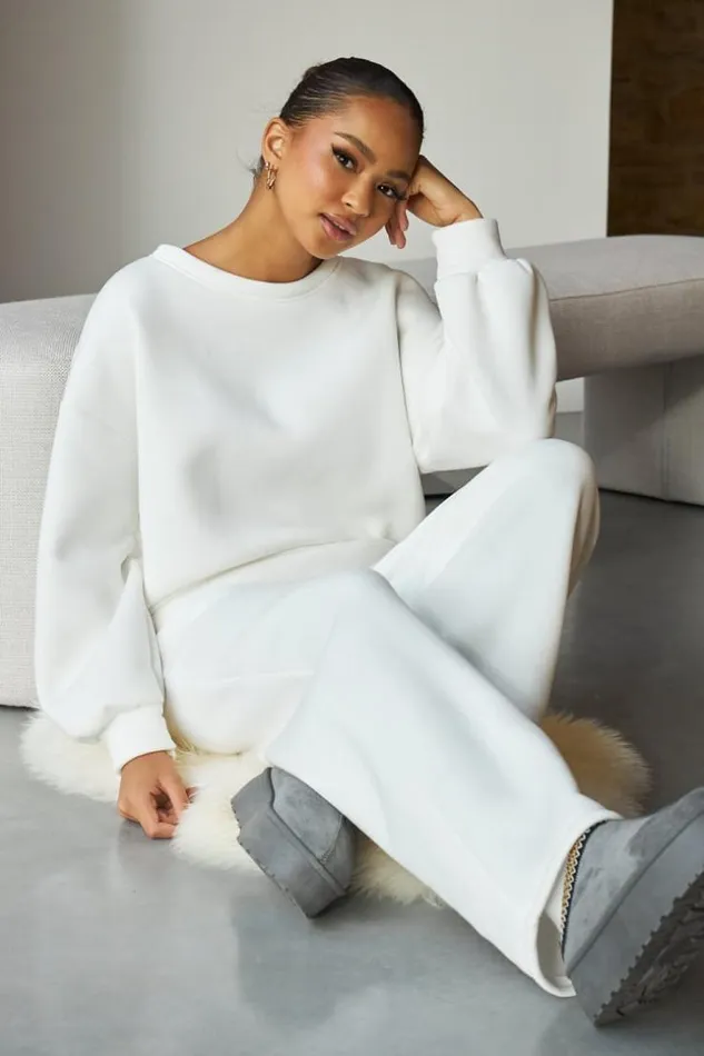 Women Ensemble 2 Pices Sweat Jogging Blanc White Brentiny Paris Sets With Top Bottoms
