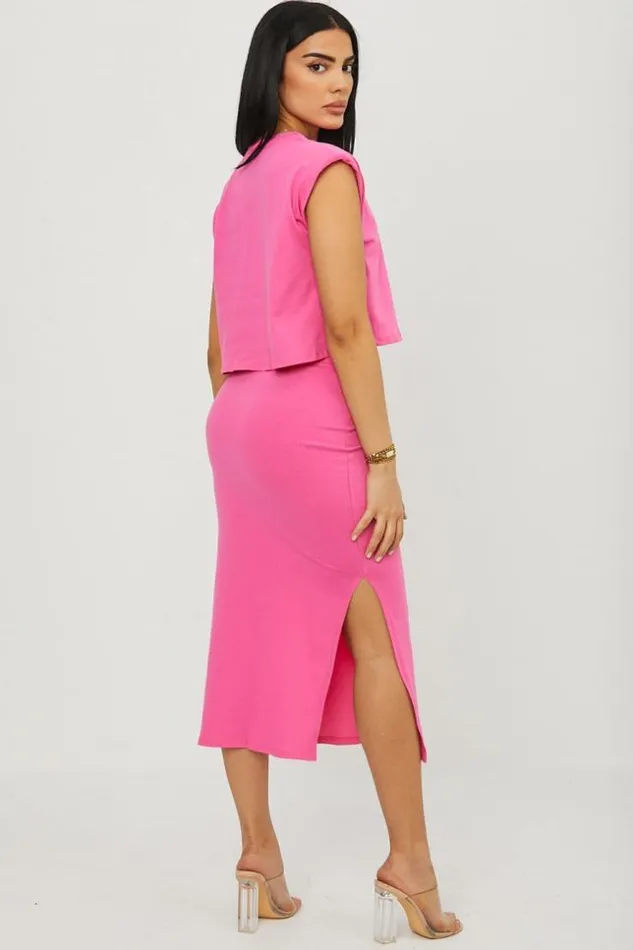 Women Ensemble 2 Pices Top Jupe Rose Pink Brentiny Paris Sets With Top Bottoms Women Ensemble 2 Pices Top Jupe Rose Pink Brentiny Paris Sets With Top Bottoms