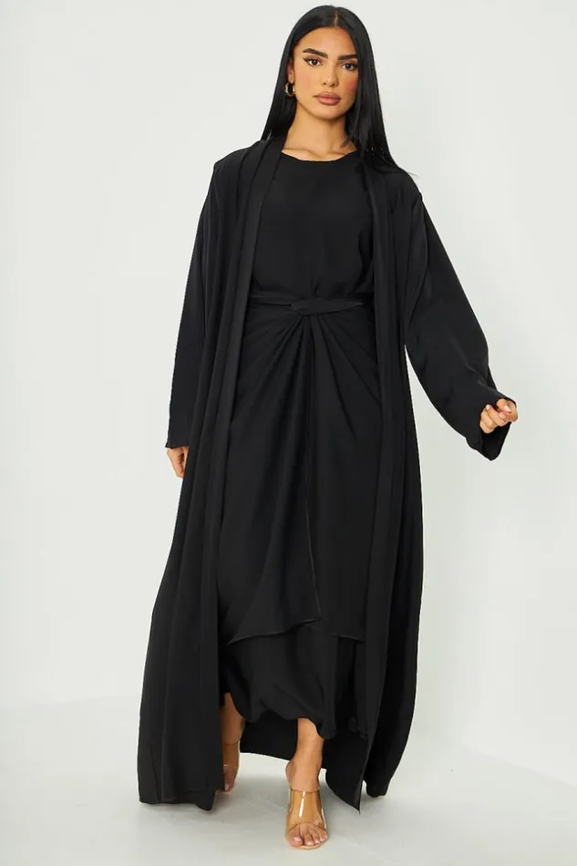 Women Ensemble 3 Pices Abaya Kimono Jupe Tablier Noir Black Brentiny Paris Collection Ramadan Women Ensemble 3 Pices Abaya Kimono Jupe Tablier Noir Black Brentiny Paris Collection Ramadan