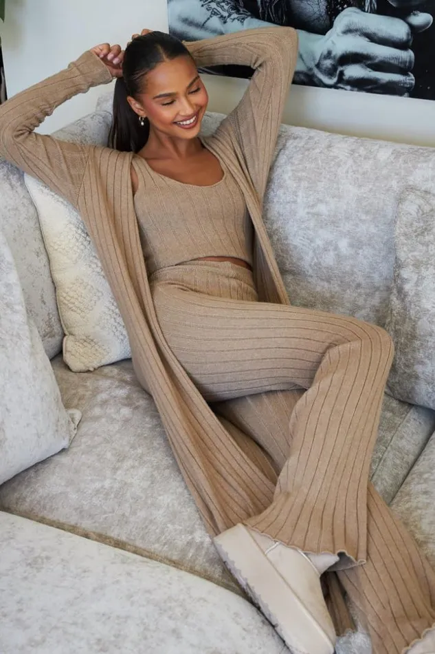 Women Ensemble 3 Pices Gilet Top Pantalon Camel Ctel Camel Brentiny Paris Crop Tops