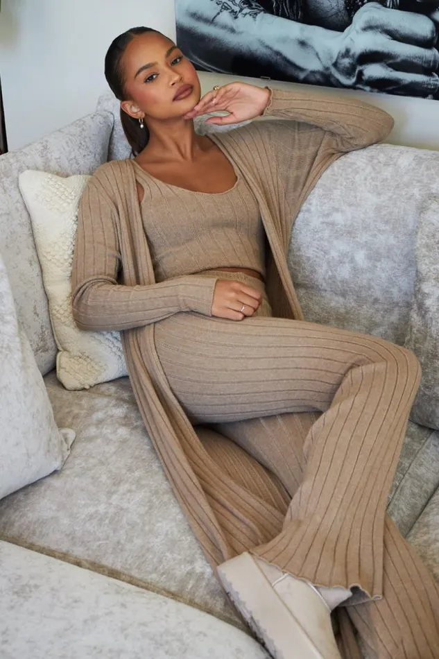 Women Ensemble 3 Pices Gilet Top Pantalon Camel Ctel Camel Brentiny Paris Crop Tops