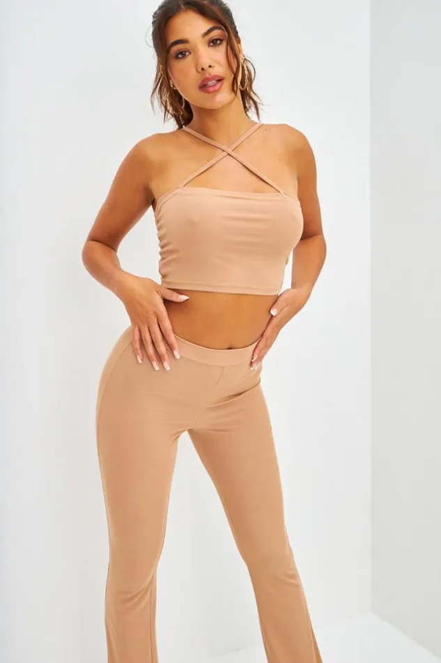 Women Ensemble Crop Top Crois Pantalon Ctel Beige Fonc Brentiny Paris Crop Tops Women Ensemble Crop Top Crois Pantalon Ctel Beige Fonc Brentiny Paris Crop Tops