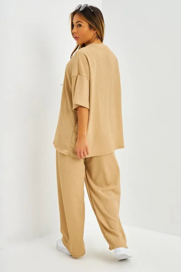 Women Ensemble TShirt Oversize Pantalon Textur Beige Beige Brentiny Paris TShirts Women Ensemble TShirt Oversize Pantalon Textur Beige Beige Brentiny Paris TShirts