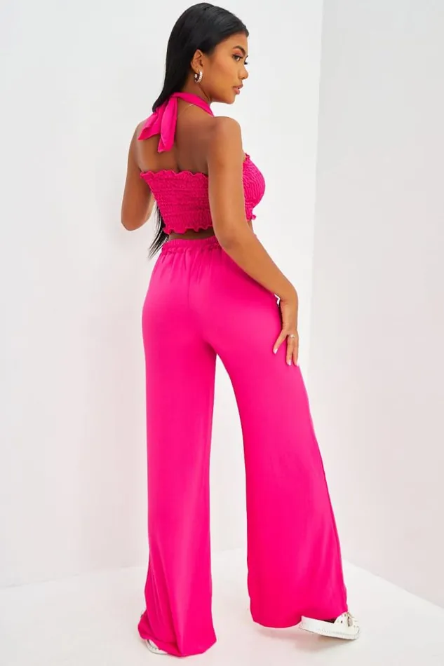 Women Ensemble Top Bandeau Pantalon Ample Rose Fuchsia Pink Brentiny Paris Crop Tops Women Ensemble Top Bandeau Pantalon Ample Rose Fuchsia Pink Brentiny Paris Crop Tops