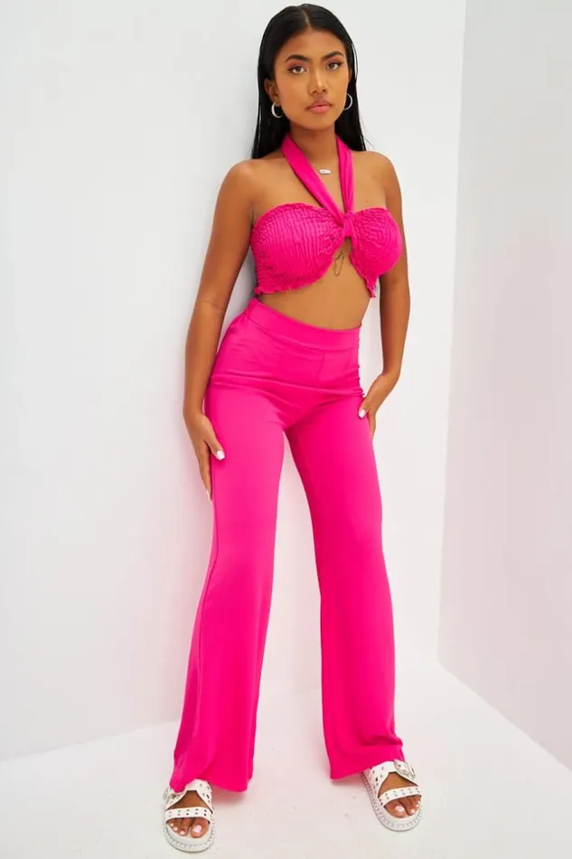 Women Ensemble Top Bandeau Pantalon Ample Rose Fuchsia Pink Brentiny Paris Crop Tops Women Ensemble Top Bandeau Pantalon Ample Rose Fuchsia Pink Brentiny Paris Crop Tops