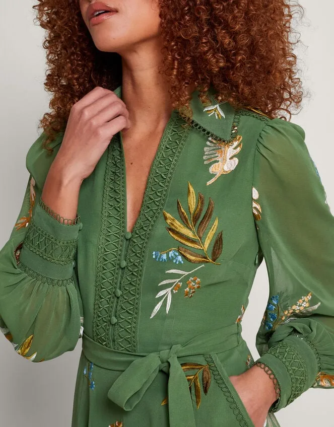 Women Erin Embroidered Shirt Dress Green Monsoon Occasionwear