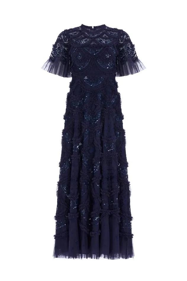 Women Evening Dresses Needle and Thread Carmen Ruffle Ankle Gown Blue