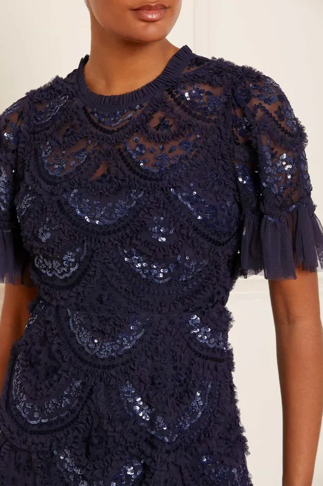 Women Evening Dresses Needle and Thread Carmen Ruffle Ankle Gown Blue