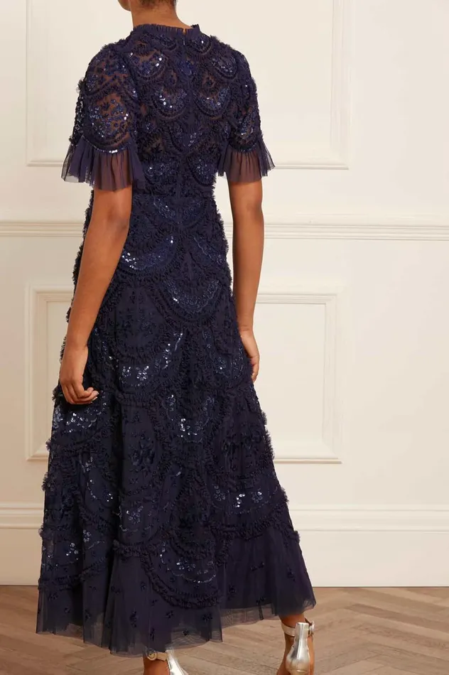 Women Evening Dresses Needle and Thread Carmen Ruffle Ankle Gown Blue