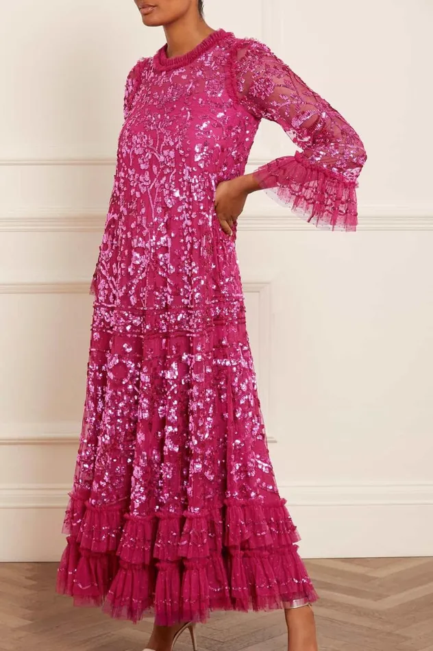 Women Evening Dresses Needle and Thread Celia Long Sleeve Ankle Gown Pink