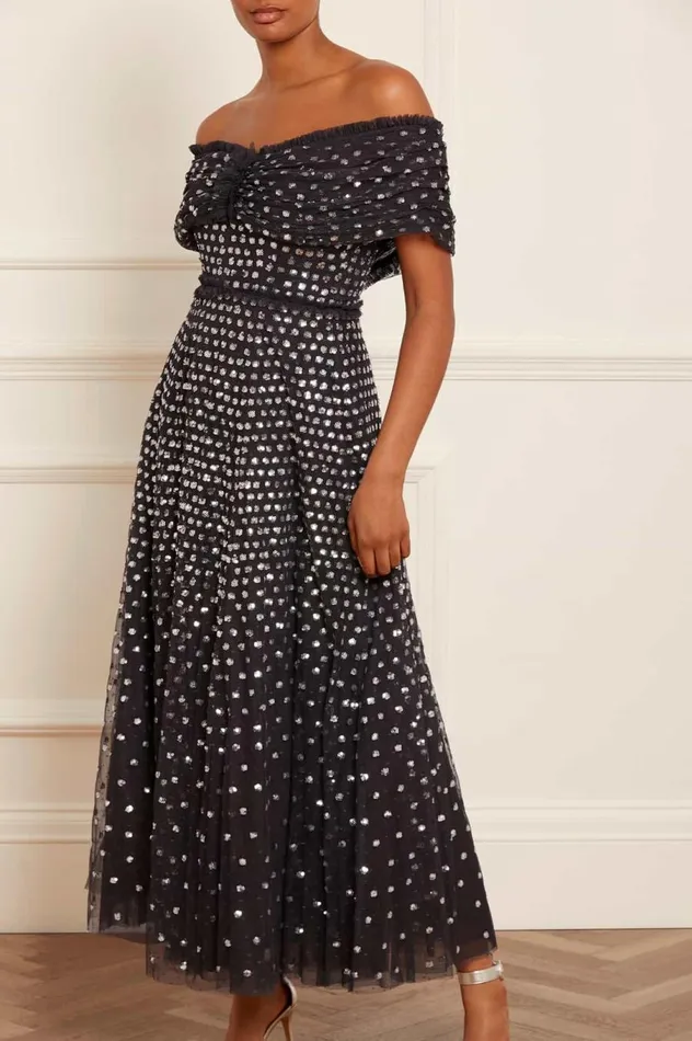 Women Evening Dresses Needle and Thread Grace Gloss OffShoulder Ankle Gown Black