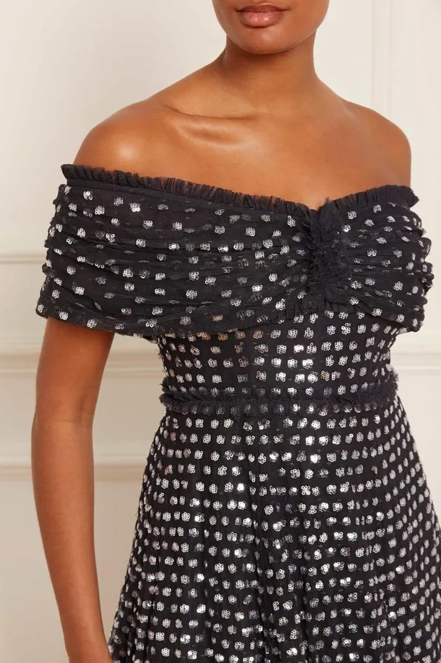 Women Evening Dresses Needle and Thread Grace Gloss OffShoulder Ankle Gown Black