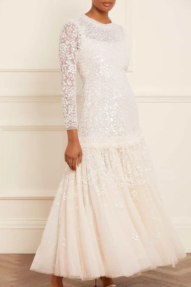 Women Evening Dresses Needle and Thread Regal Rose Gloss Long Sleeve Gown Champagne