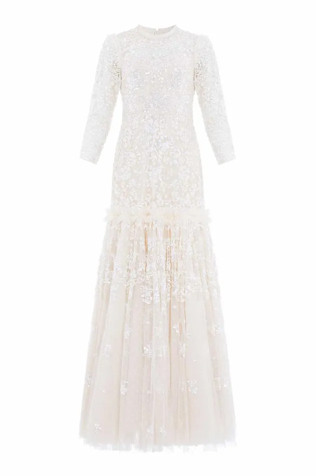 Women Evening Dresses Needle and Thread Regal Rose Gloss Long Sleeve Gown Champagne