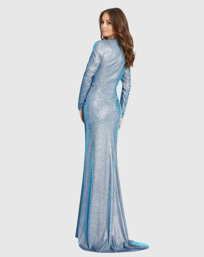 Women Evening Gowns Mac Duggal Front Twist V Neck Long Sleeve Gown Bronze