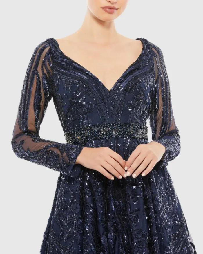 Women Evening Gowns Mac Duggal Long Sleeve Embellished Evening Gown Midnight