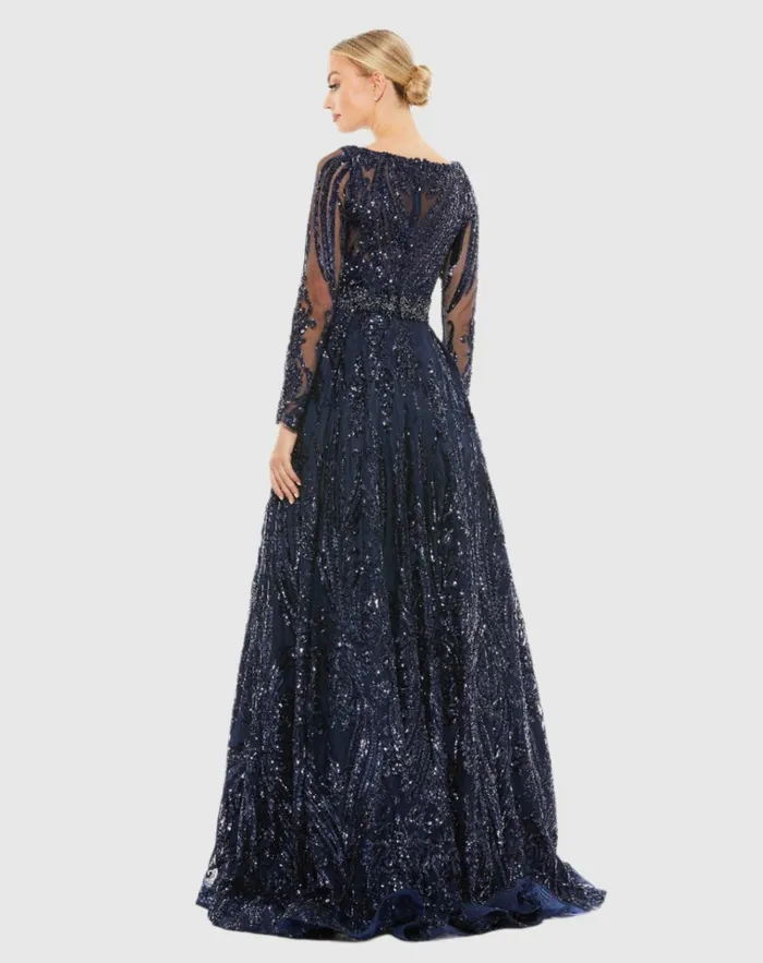 Women Evening Gowns Mac Duggal Long Sleeve Embellished Evening Gown Midnight