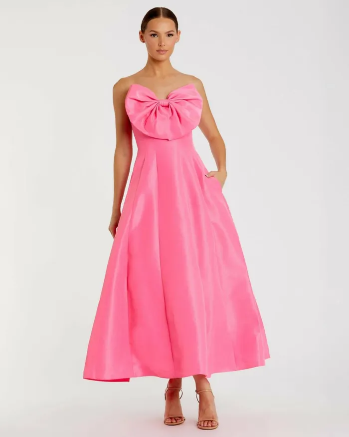 Women Evening Gowns Mac Duggal Strapless Ballgown With Bow Detail Dress Candy Pink