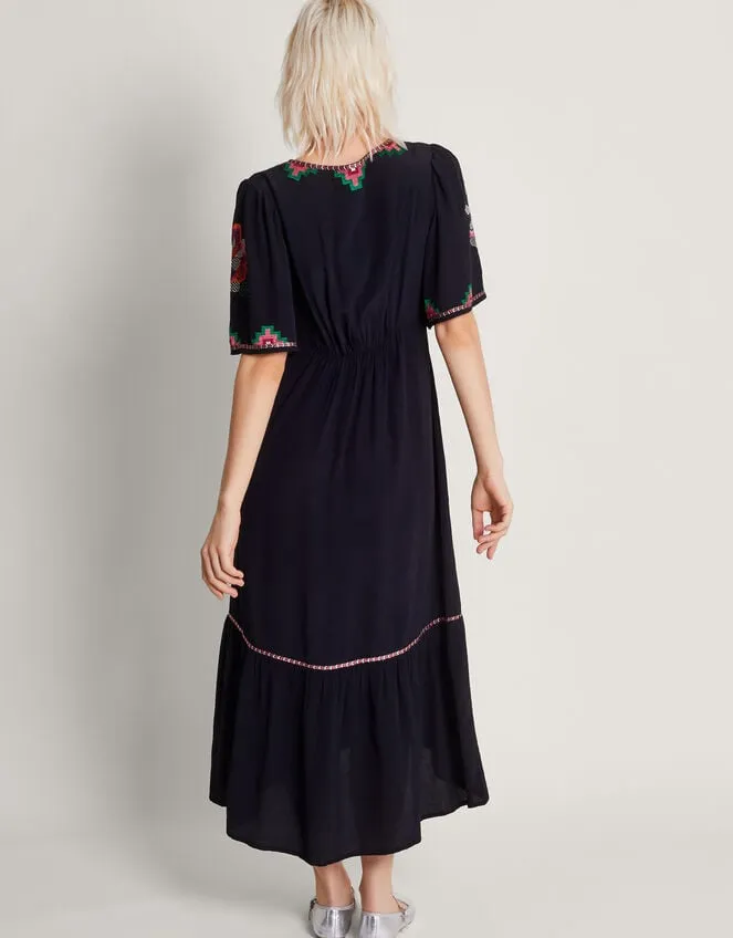 Women Everly Embroidered Tea Dress Black Monsoon Dresses