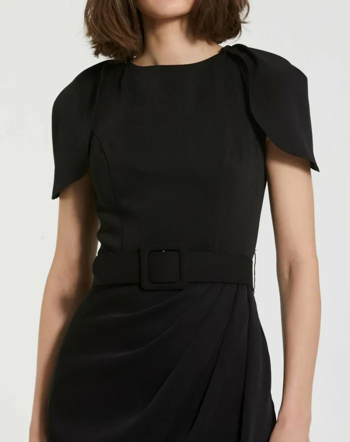 Women Every Day Dresses Mac Duggal Crepe Boat Neck Midi Tulip Dress With Belt Black