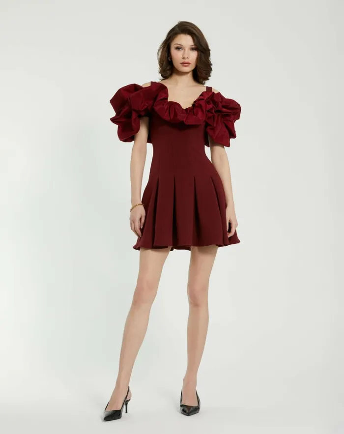 Women Every Day Dresses Mac Duggal Crepe Godet Hem Mini Dress With Faille Ruffle Oxblood Women Every Day Dresses Mac Duggal Crepe Godet Hem Mini Dress With Faille Ruffle Oxblood