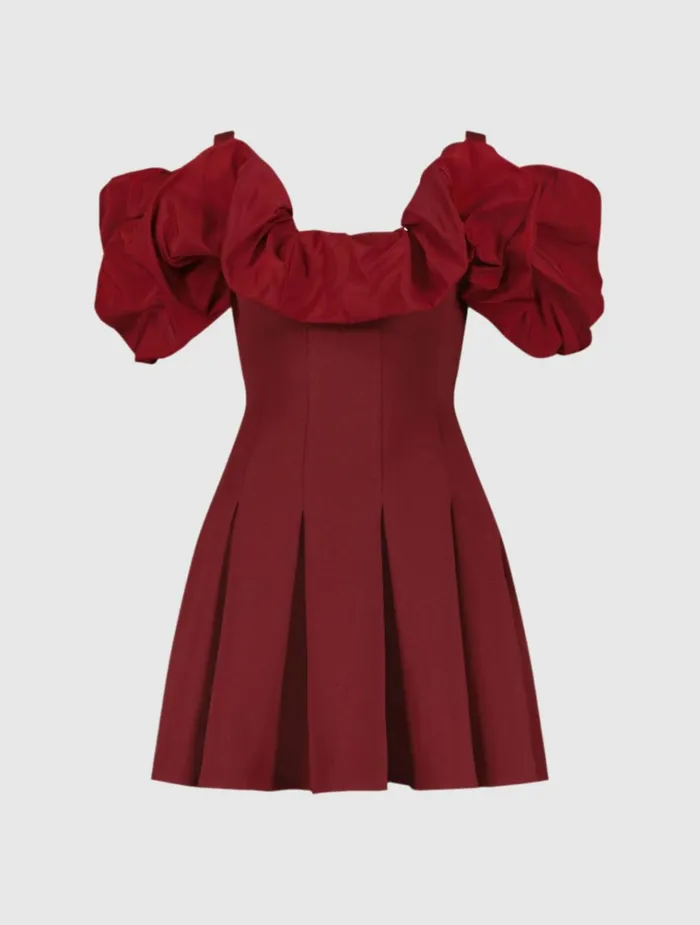 Women Every Day Dresses Mac Duggal Crepe Godet Hem Mini Dress With Faille Ruffle Oxblood