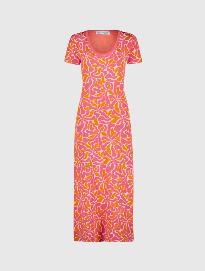 Women Every Day Dresses Mac Duggal Short Sleeve Scoop Neck Floral Knit Maxi Dress 8211 FINAL SALE Hot Pink Multi