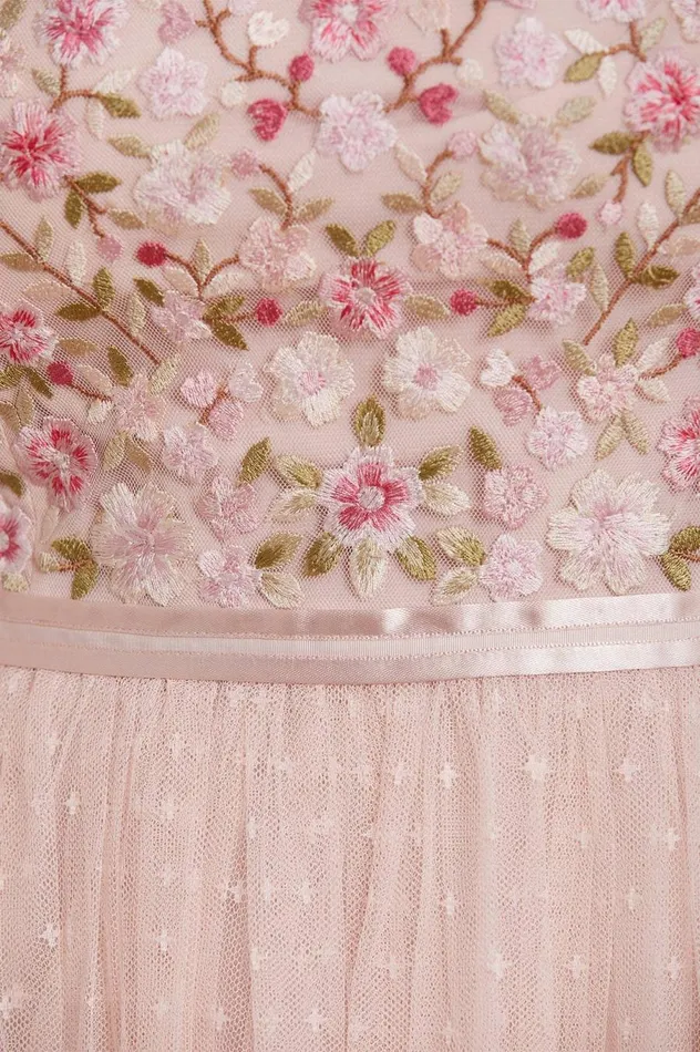 Women Exclusives Needle and Thread Rosie Lace Bodice Short Sleeve Round Neck Ballerina Dress Pink