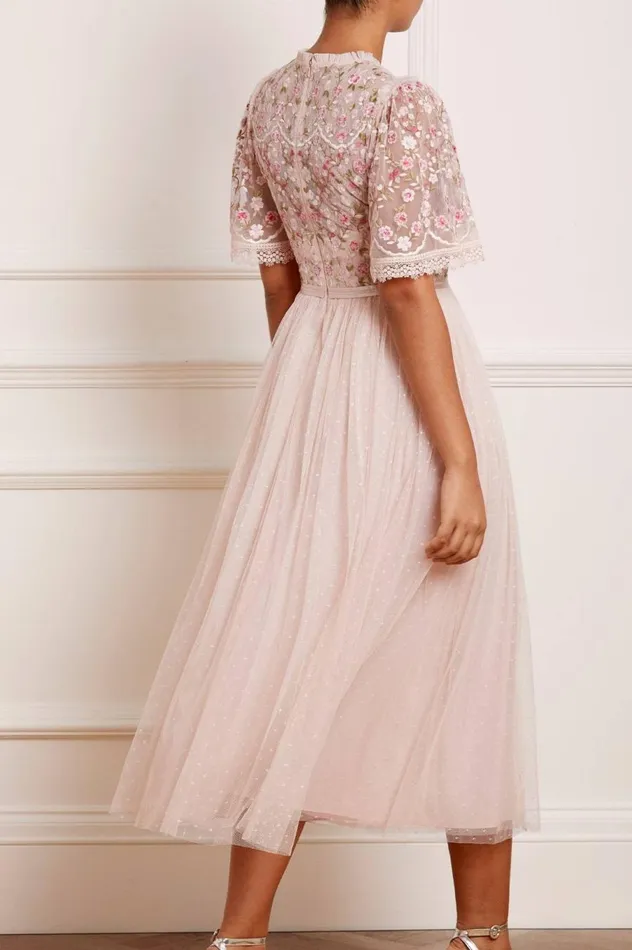Women Exclusives Needle and Thread Rosie Lace Bodice Short Sleeve Round Neck Ballerina Dress Pink