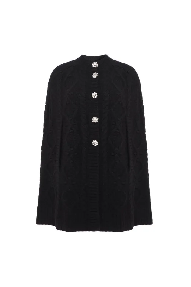 Women Exclusives Needle and Thread Sylvie Cable Jewelled Knee Length Cape Black
