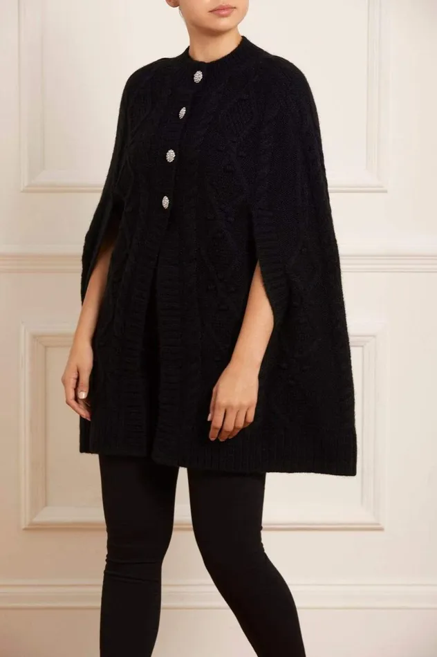 Women Exclusives Needle and Thread Sylvie Cable Jewelled Knee Length Cape Black