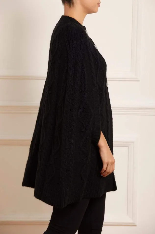 Women Exclusives Needle and Thread Sylvie Cable Jewelled Knee Length Cape Black