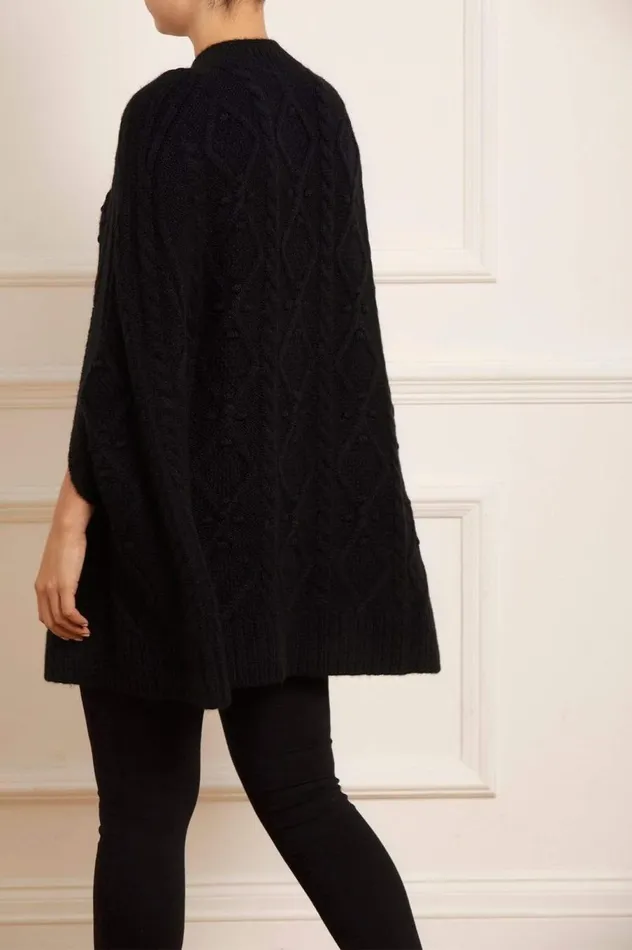 Women Exclusives Needle and Thread Sylvie Cable Jewelled Knee Length Cape Black