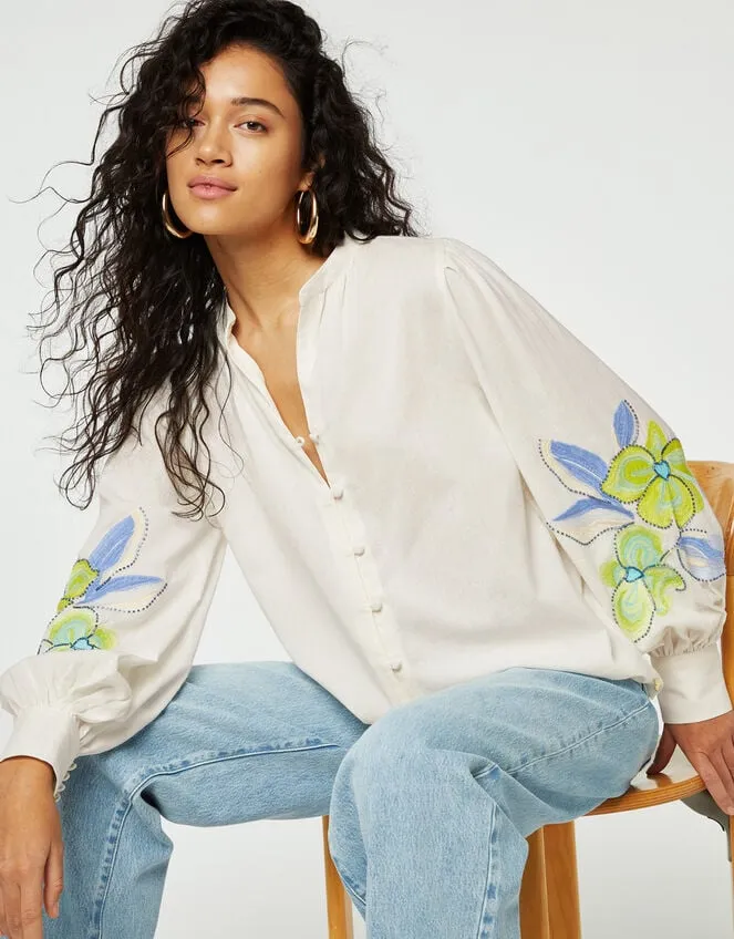 Women Fabienne Chapot Floral Embellished Blouse Ivory Monsoon Tops and Blouses