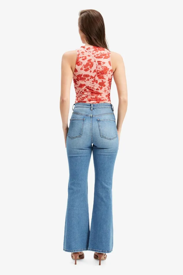 Women Fashion Tops Bardot Felicia Mesh Top In Red Floral Red Floral