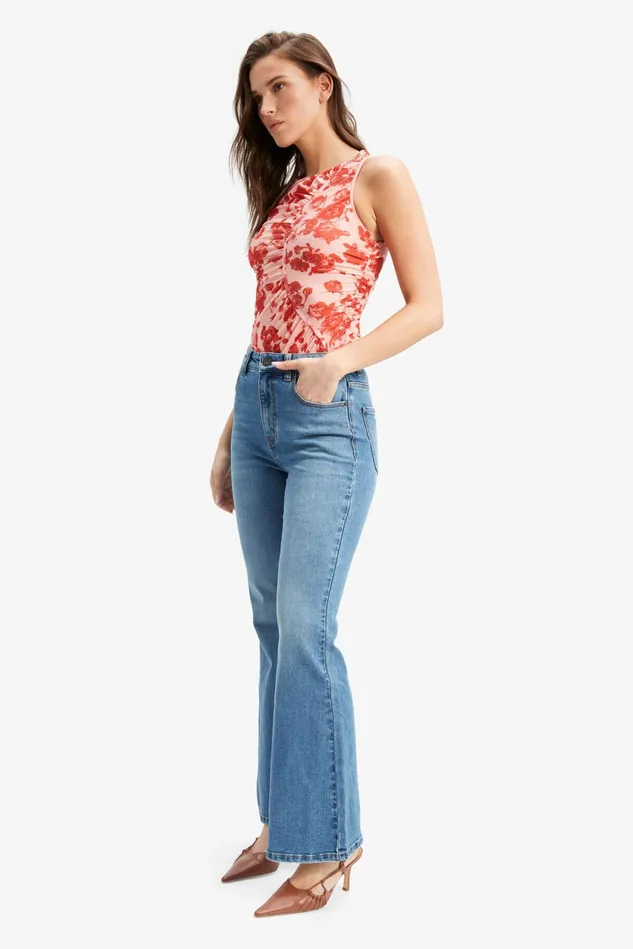 Women Fashion Tops Bardot Felicia Mesh Top In Red Floral Red Floral