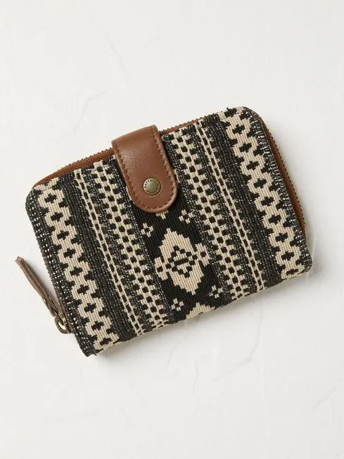 Women Fatface Bags and Wallets Etta Black Woven Foldover Purse